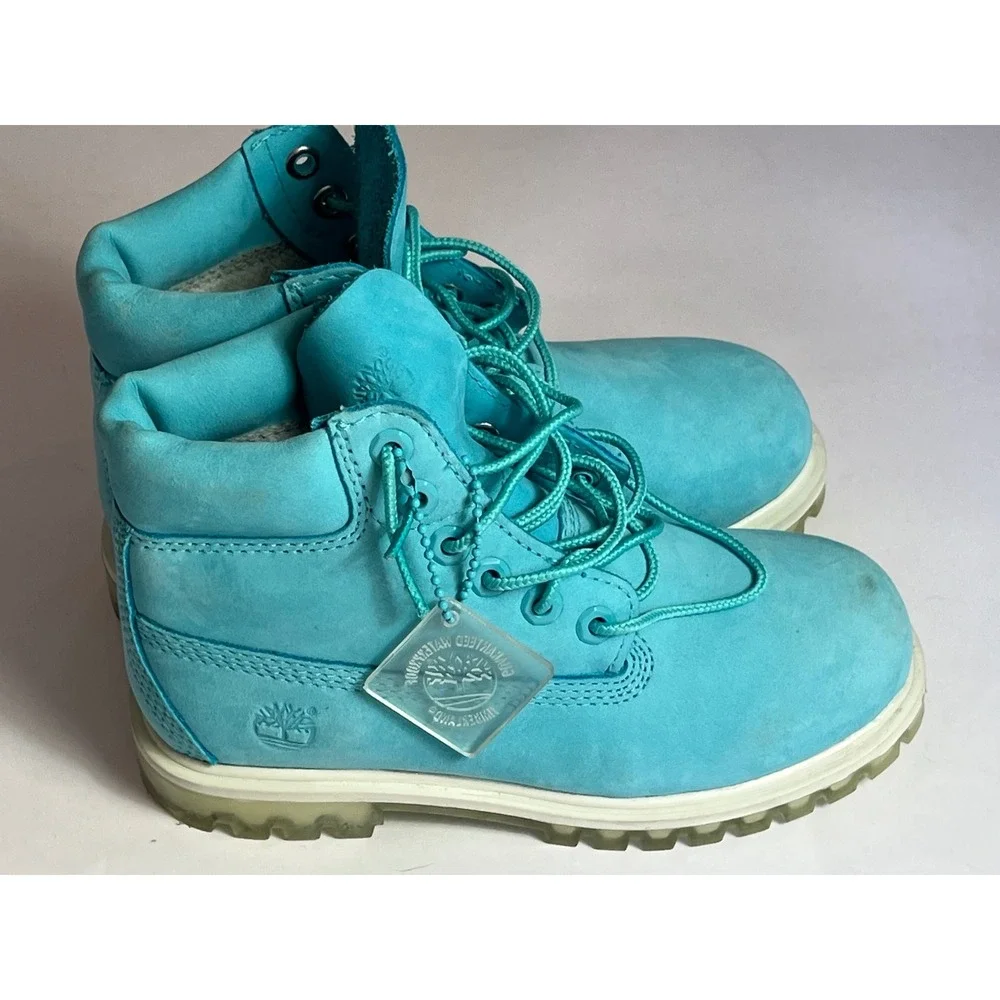 Timberland 6 Inch Premium Waterproof Boots Turquoise Kids Size 12 A18T4‎